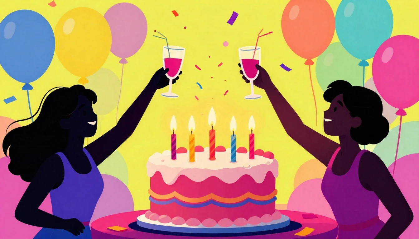 A vibrant, colorful illustration of a birthday celebration, ...