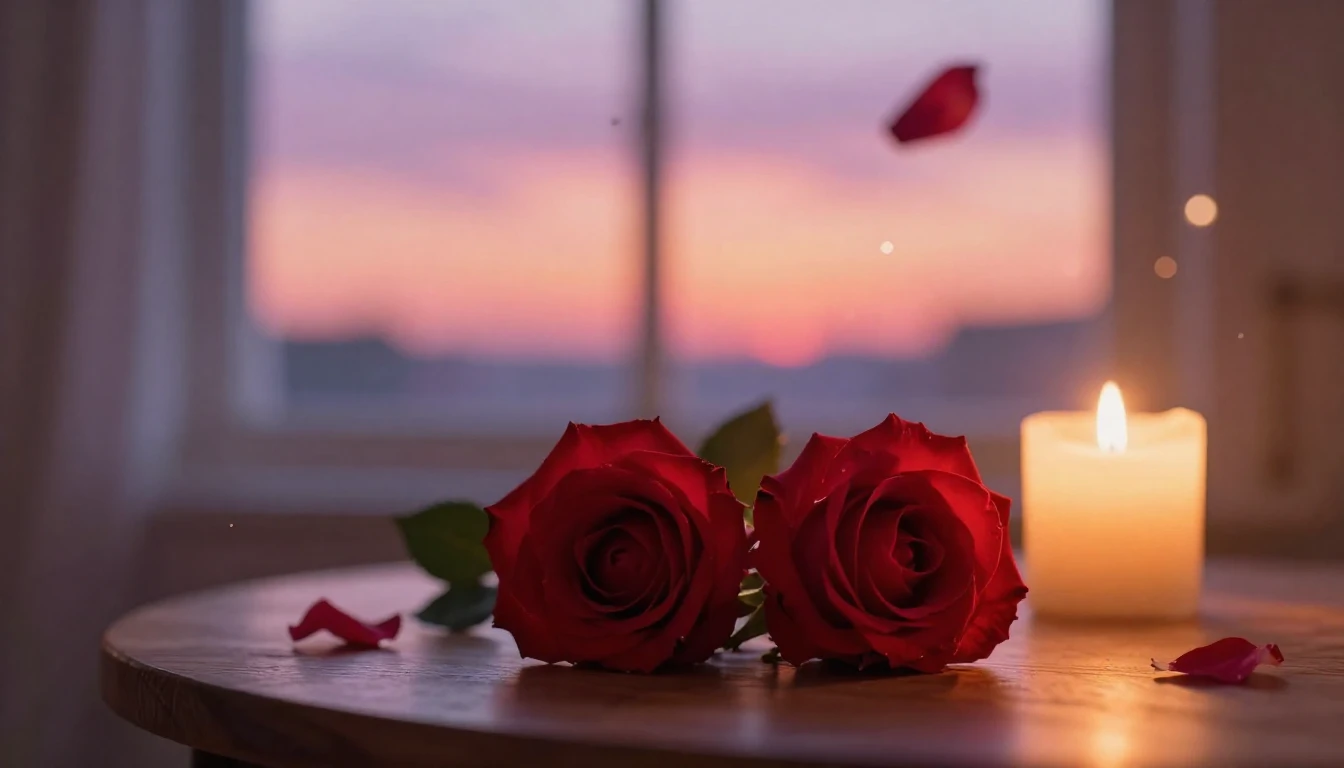 A beautiful and delicate scene featuring two intertwined red...