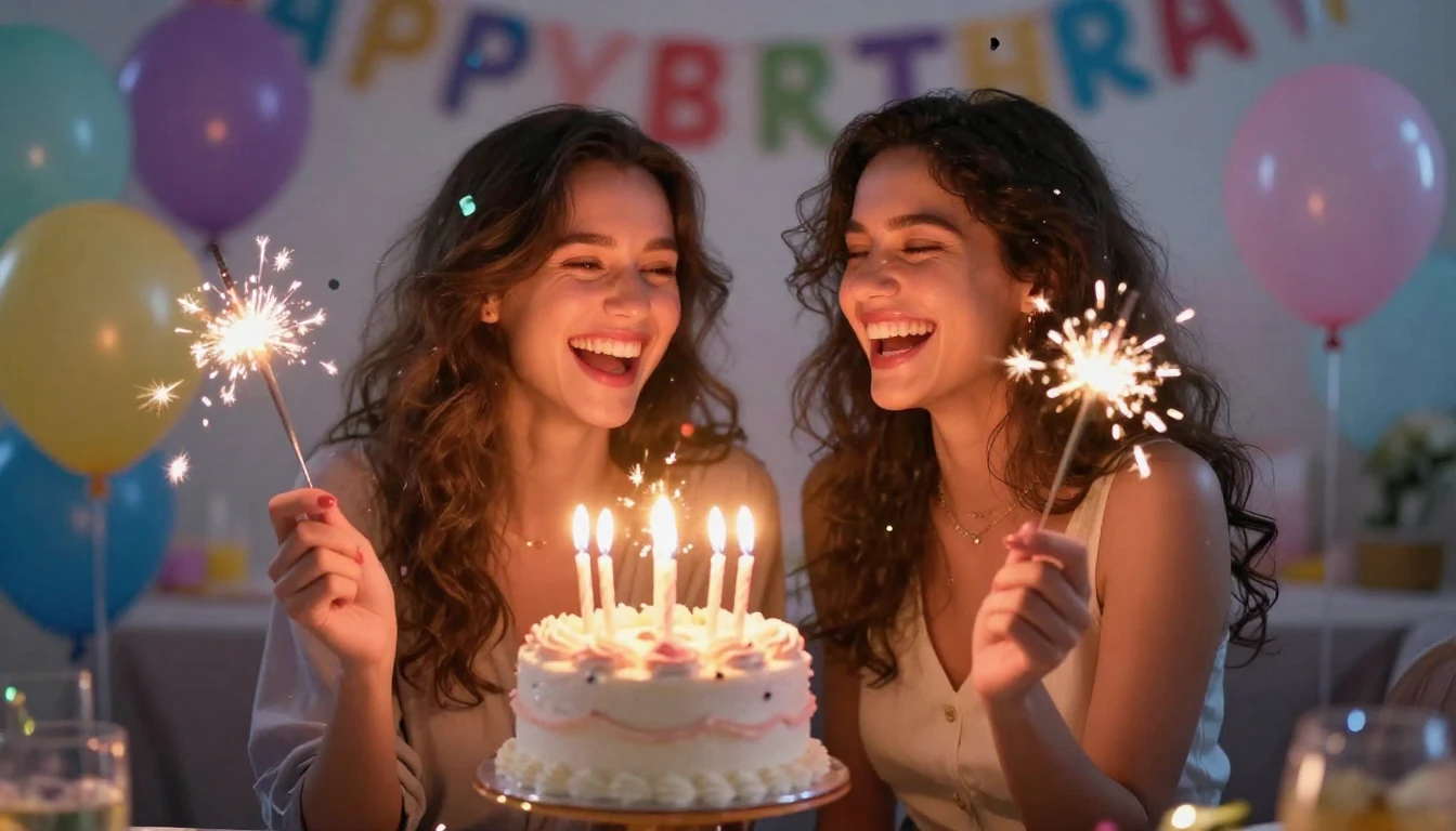 Two young women, best friends, laughing joyfully together at...