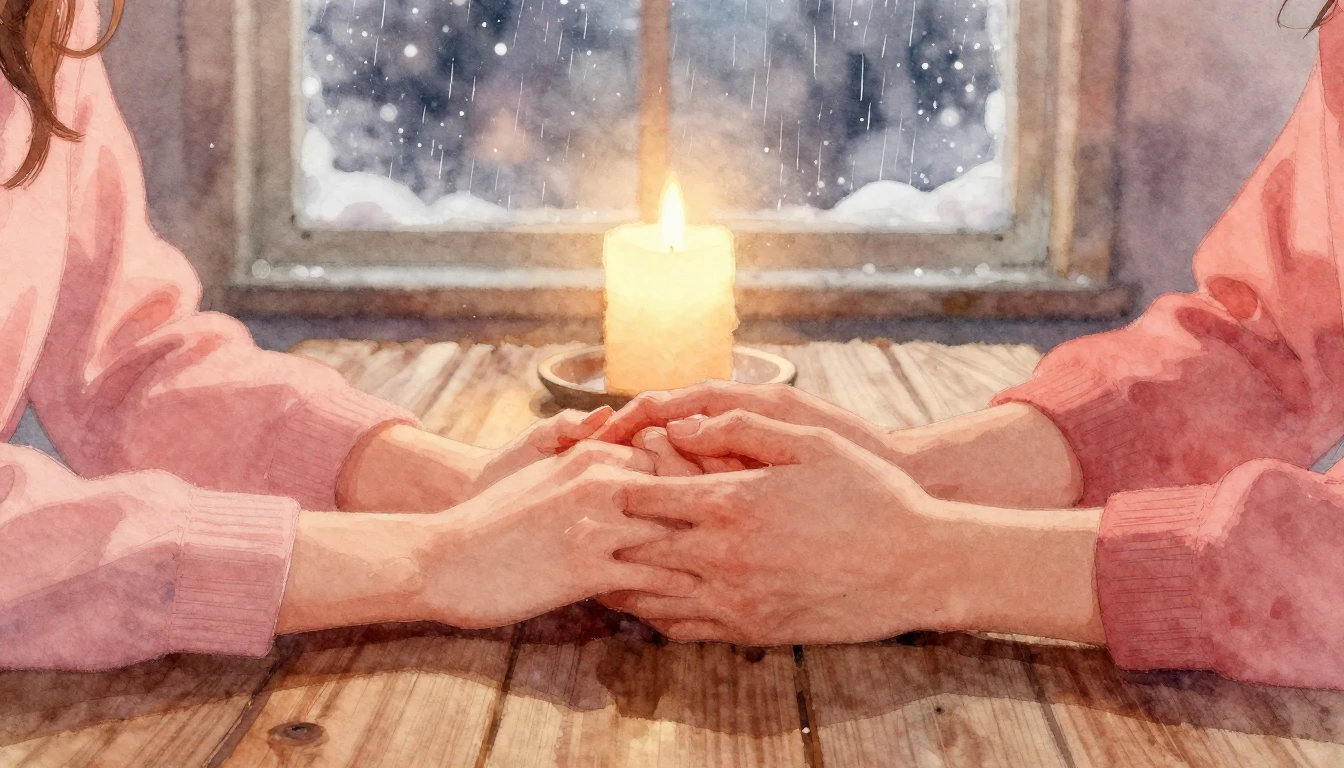 A romantic and tender scene in soft watercolor style. Close-...