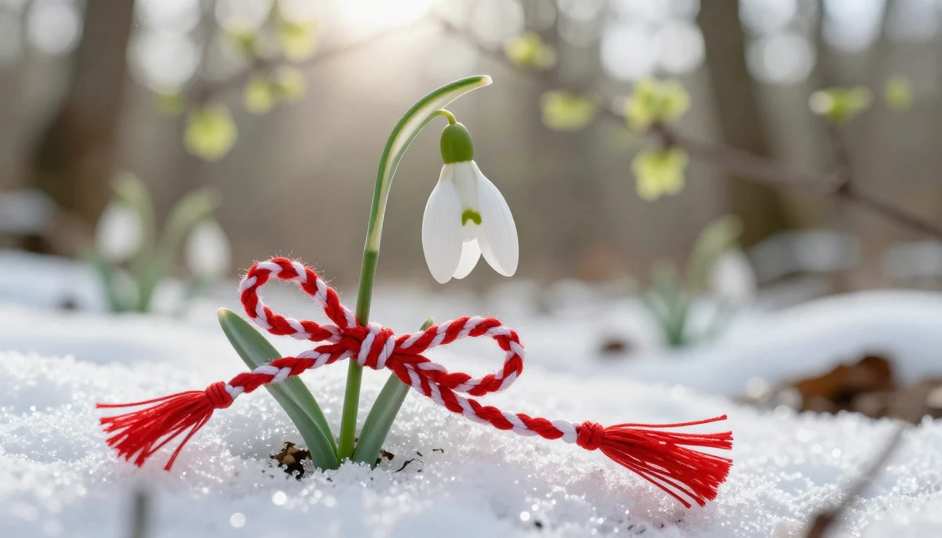A beautiful close-up of a delicate snowdrop flower emerging ...
