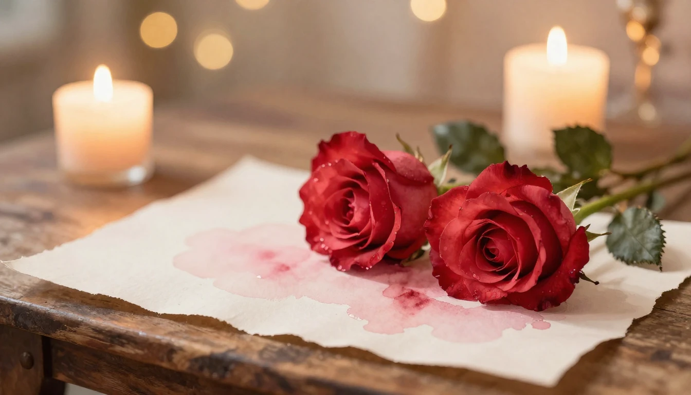 A beautiful watercolor painting of two delicate red roses re...