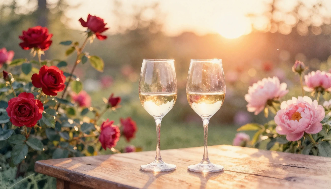 A soft watercolor painting of two elegant wine glasses sitti...