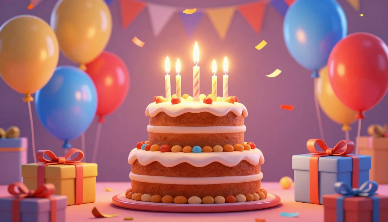 A vibrant and cheerful birthday party scene featuring a deli...