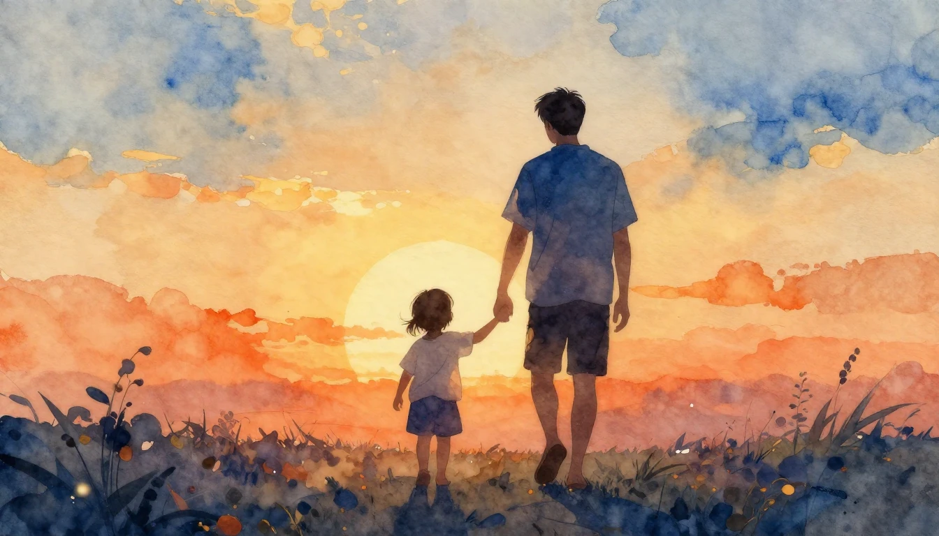 A beautiful watercolor painting depicting a silhouette of a ...