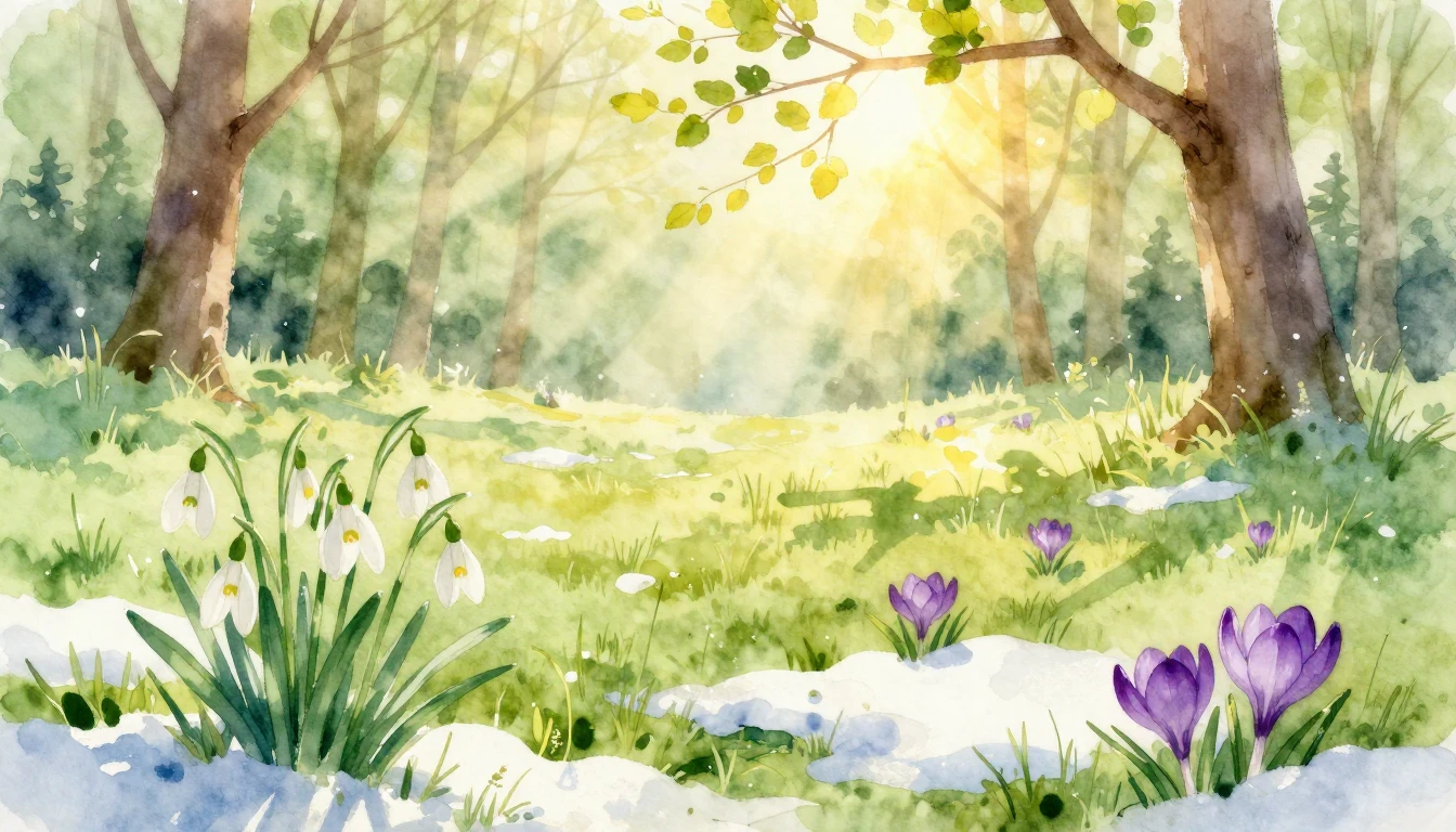 A beautiful, soft watercolor painting of a spring meadow. In...