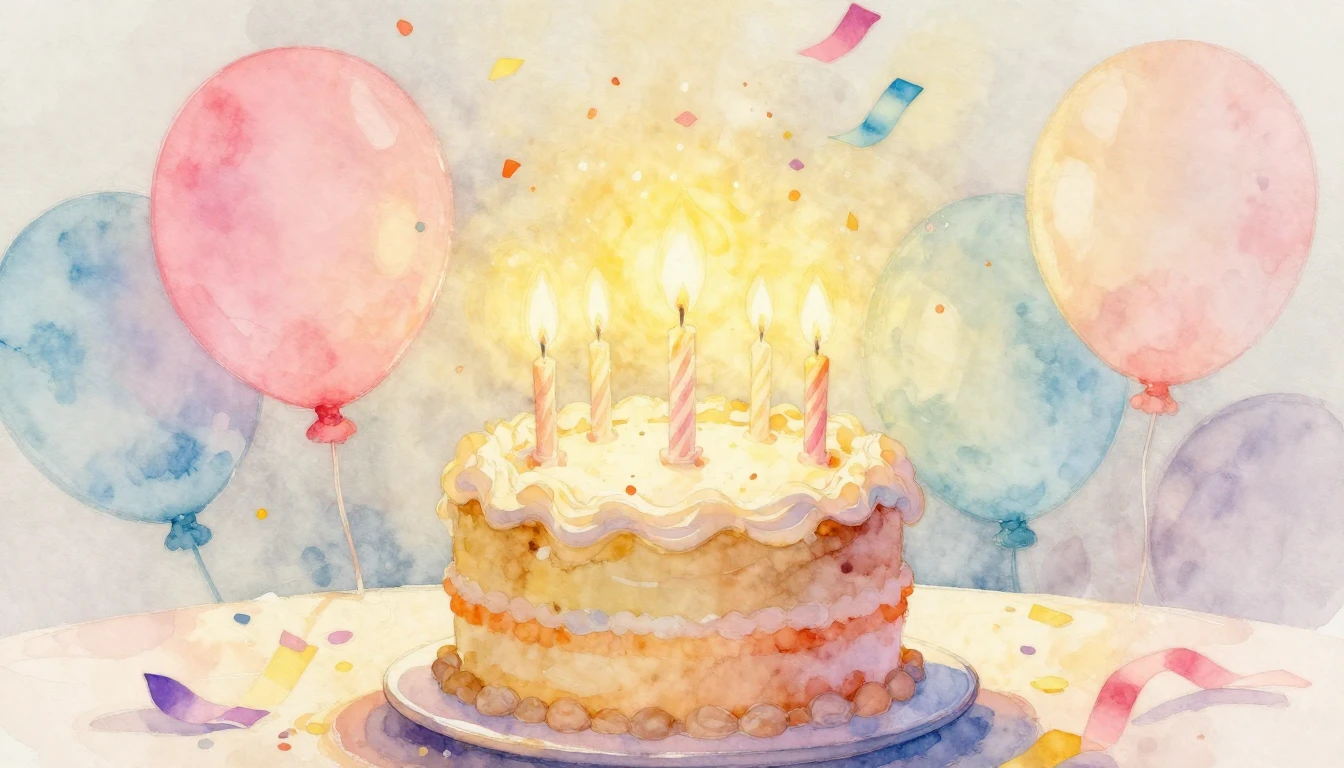 A beautiful watercolor painting of a festive birthday celebr...