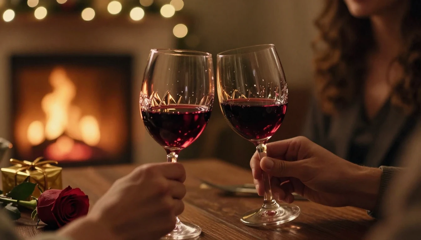 A close-up cinematic shot of a romantic dinner setting for t...