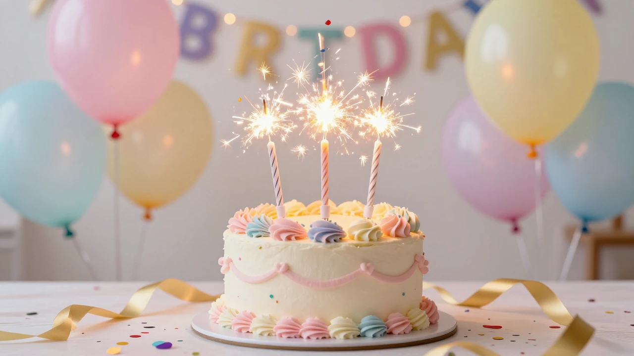 A vibrant and joyful birthday celebration scene, centered ar...