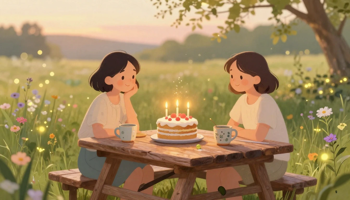 A heartwarming artistic illustration of a birthday celebrati...