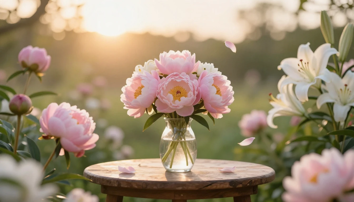 A beautiful and serene scene featuring a blooming garden fil...