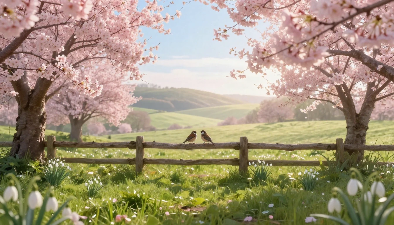 A breathtaking spring landscape in a rural setting. Delicate...