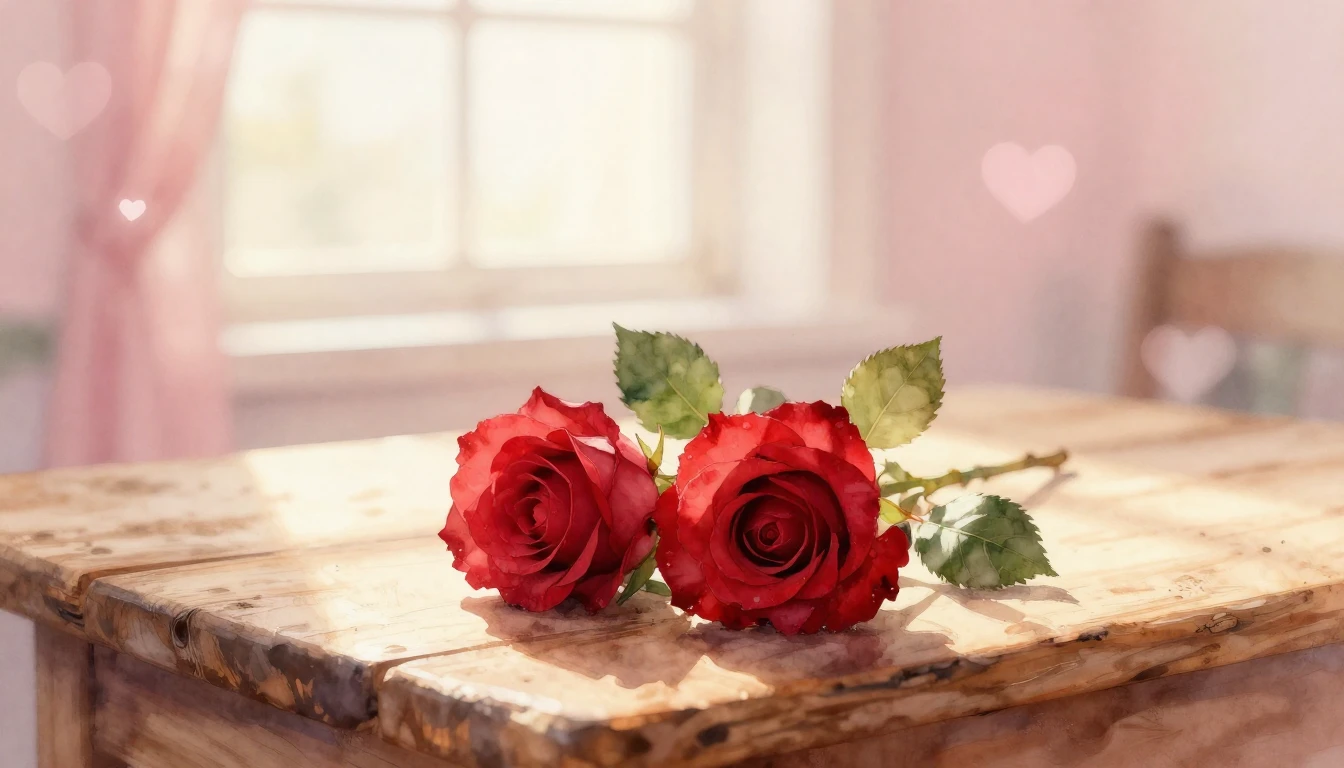 A dreamy watercolor painting of two delicate red roses inter...