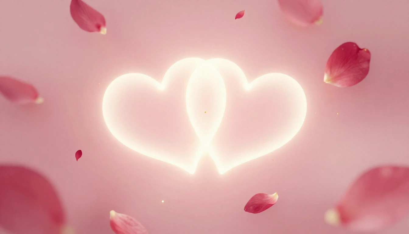 A delicate and ethereal scene featuring two glowing hearts i...