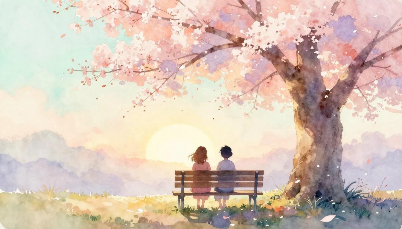 A soft and ethereal watercolor painting depicting two silhou...