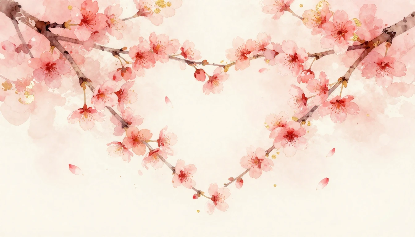 A delicate watercolor painting of two intertwined cherry blo...