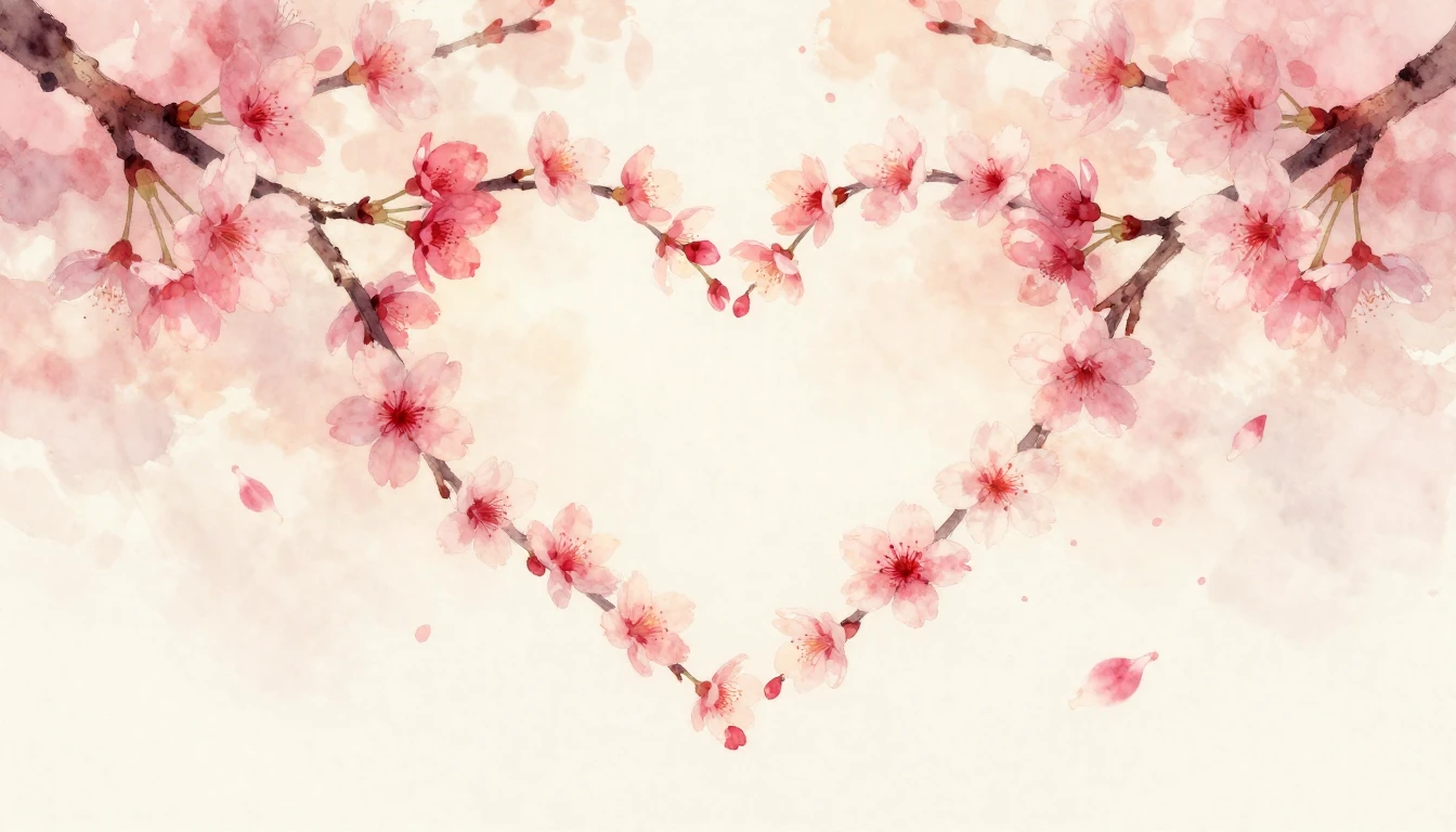 A delicate watercolor painting of two intertwined cherry blo...