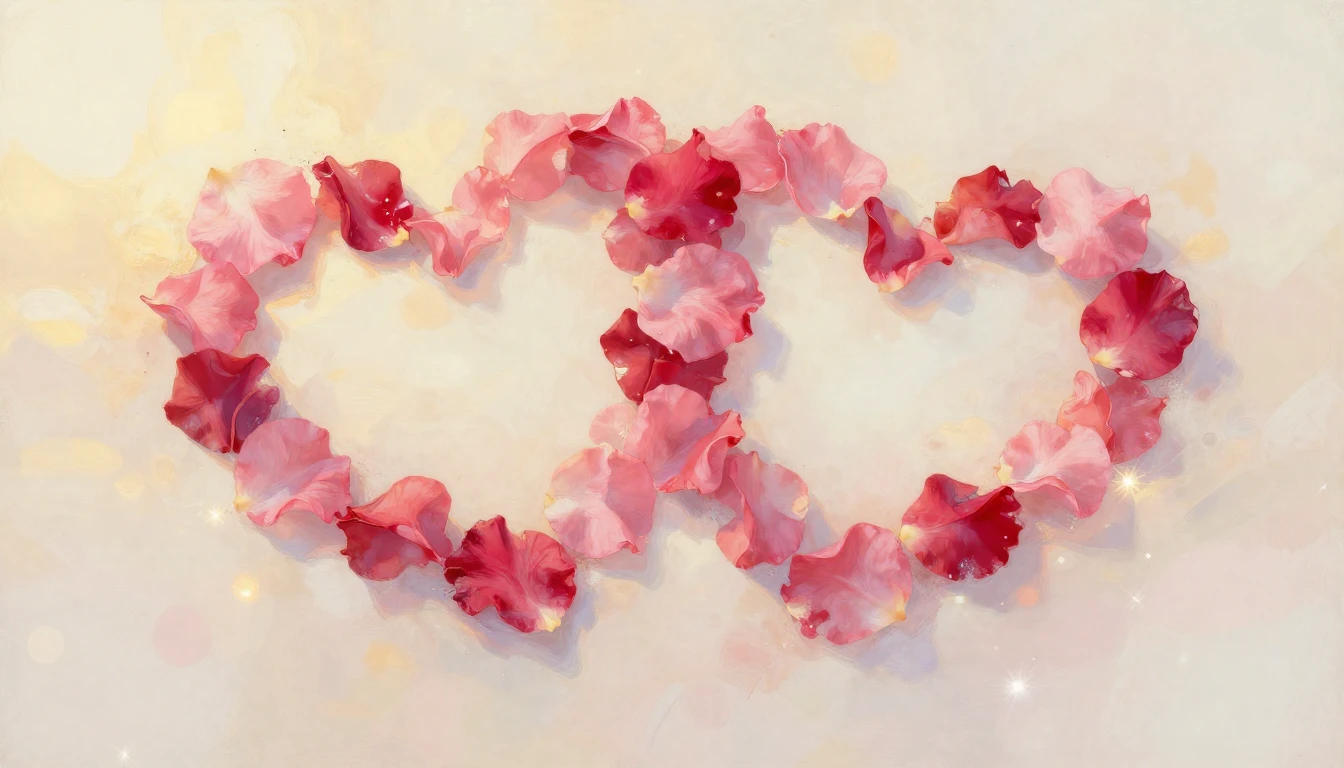 A delicate and ethereal painting of two intertwined hearts m...