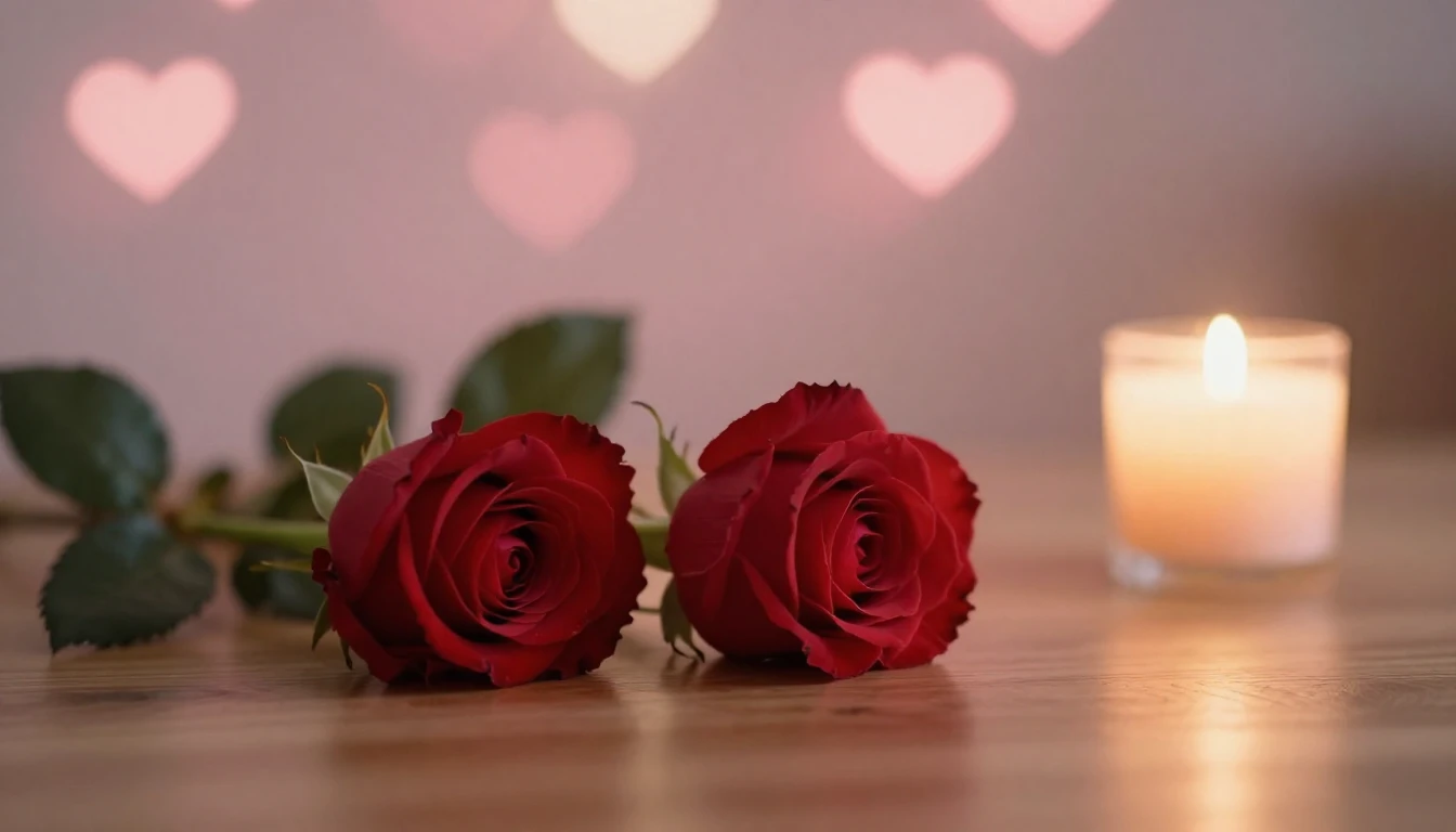 A soft and ethereal scene featuring two delicate red roses l...