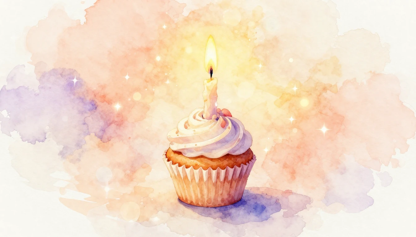 A soft watercolor painting of a single lit candle on a small...