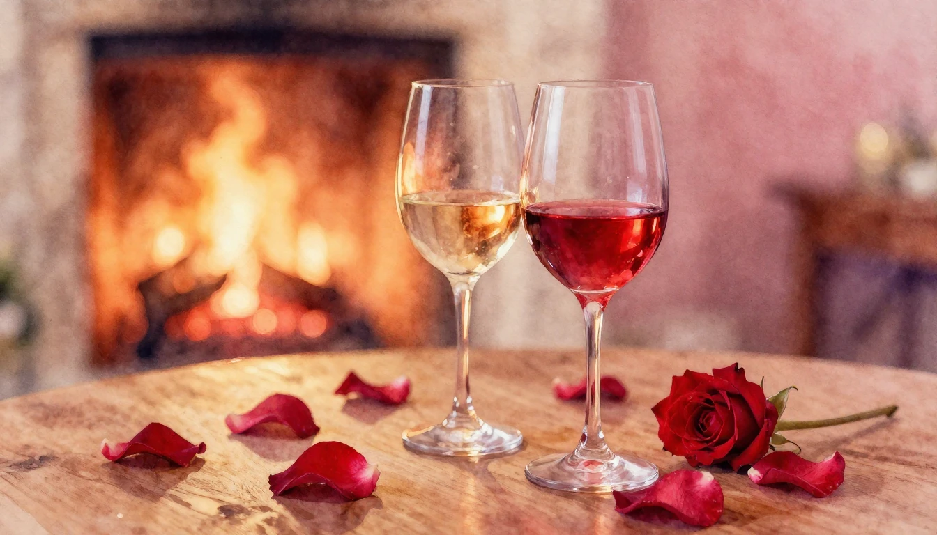 A soft watercolor painting of two elegant wine glasses on a ...