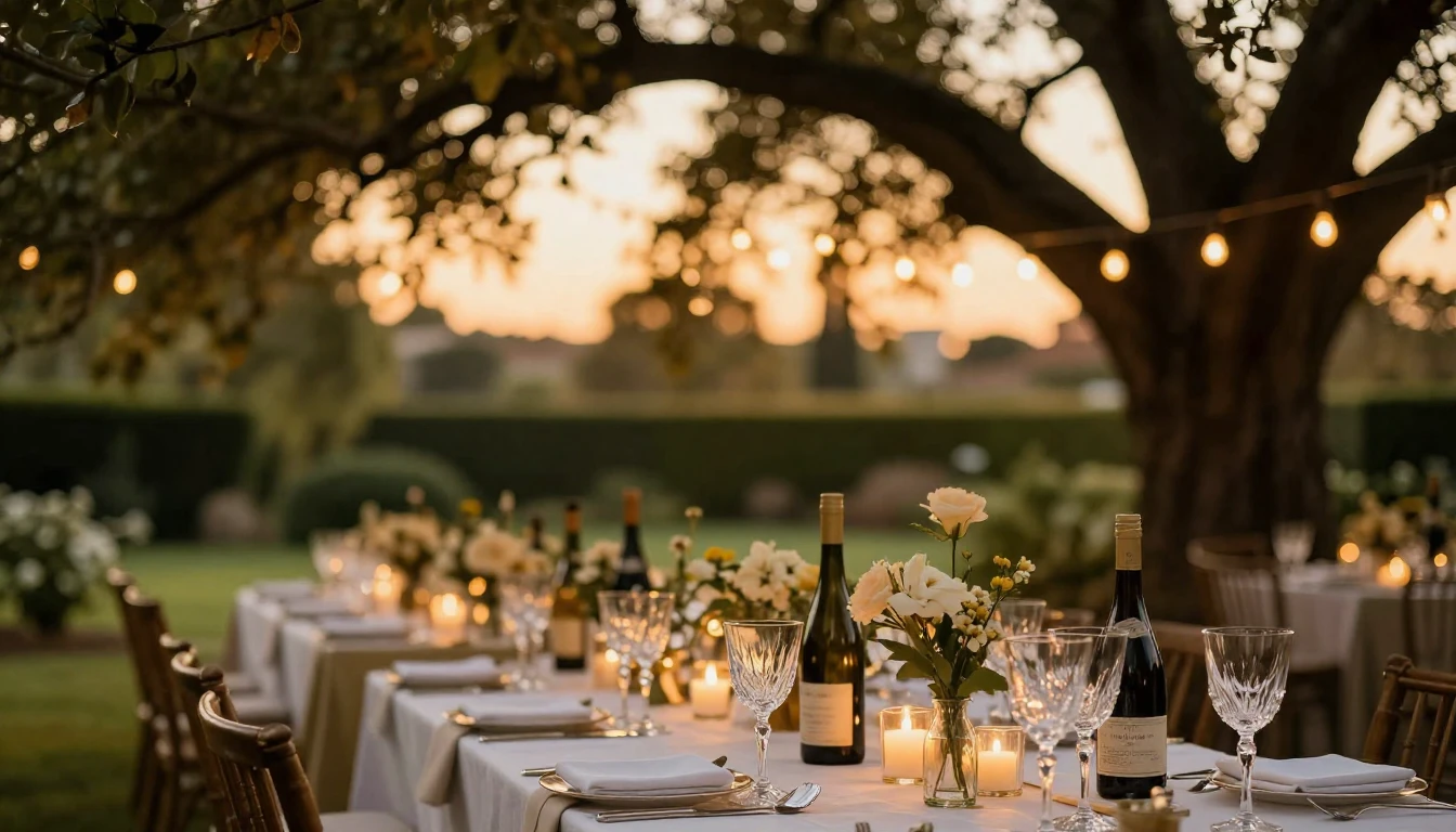 A warm, golden-hour scene featuring a sophisticated outdoor ...