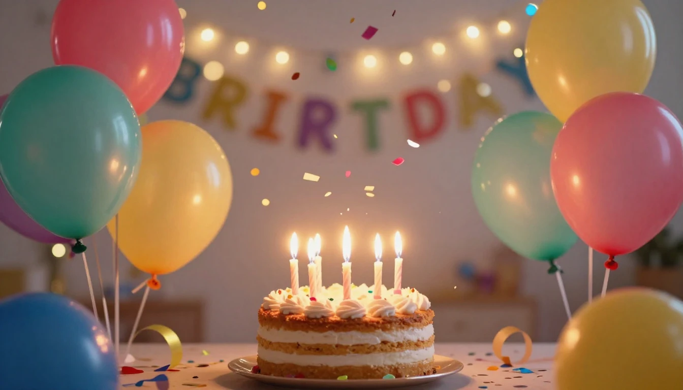 A festive and joyful birthday celebration scene, featuring c...