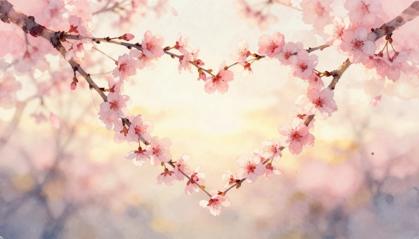 A delicate watercolor painting of two intertwined cherry blo...