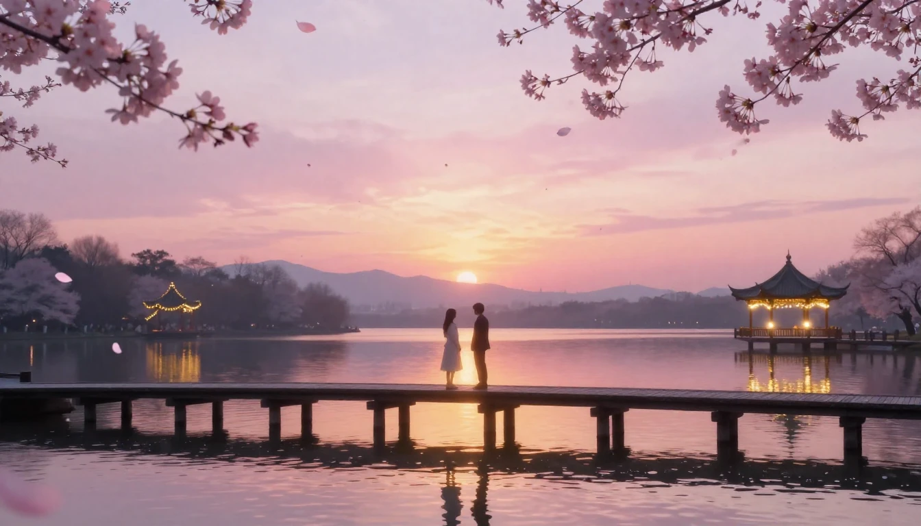 A breathtakingly beautiful scene of two glowing silhouettes ...