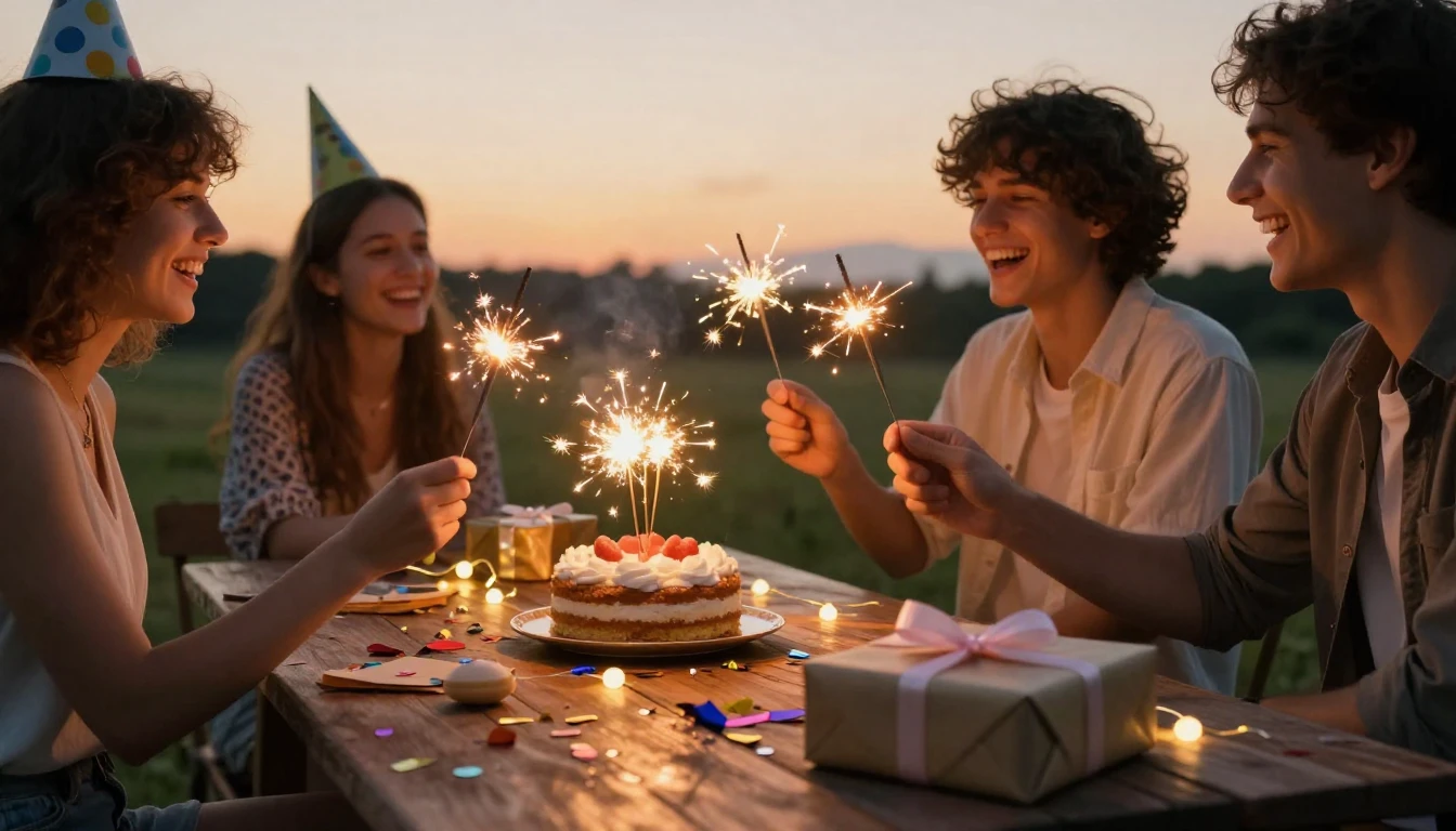 A joyful and heartwarming scene of friends celebrating a bir...