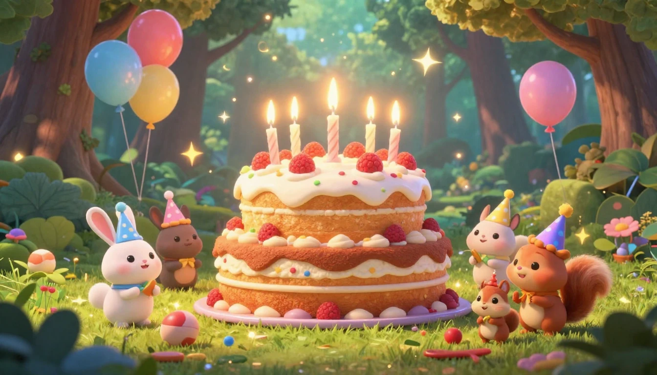 A whimsical and vibrant 3D animated scene in the style of a ...
