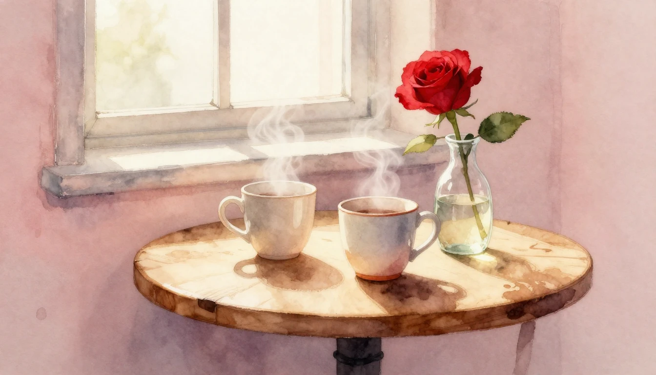 A soft and dreamy watercolor illustration of a cozy indoor s...