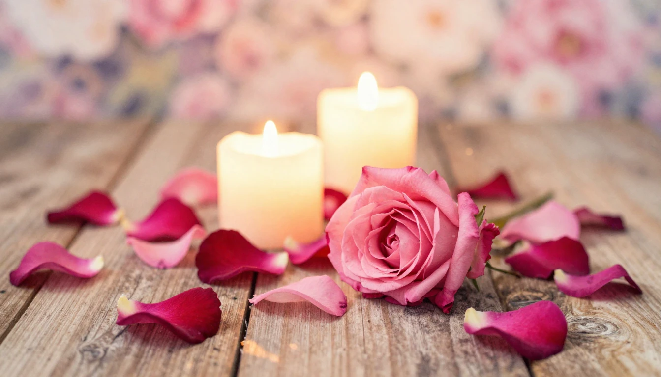 A delicate watercolor painting of a romantic setting. Soft p...