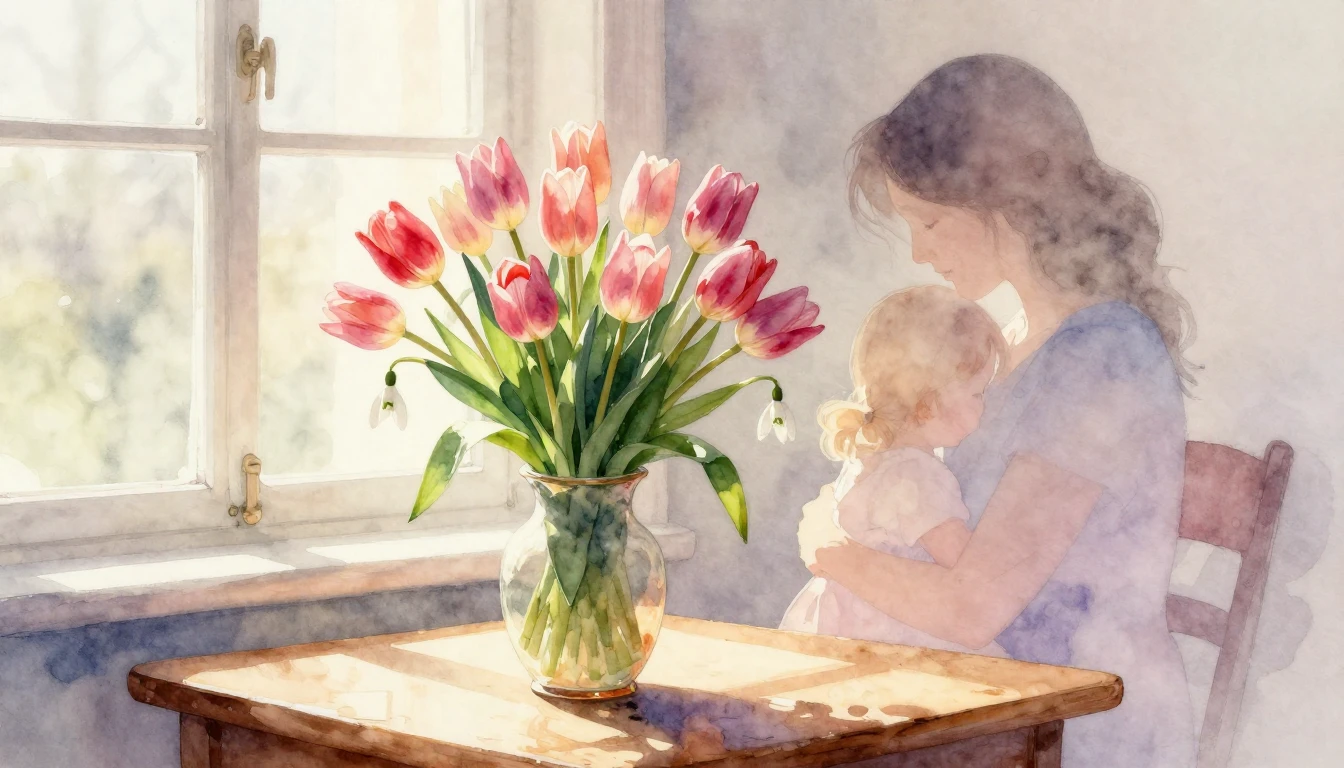 A tender and emotional watercolor painting representing Moth...