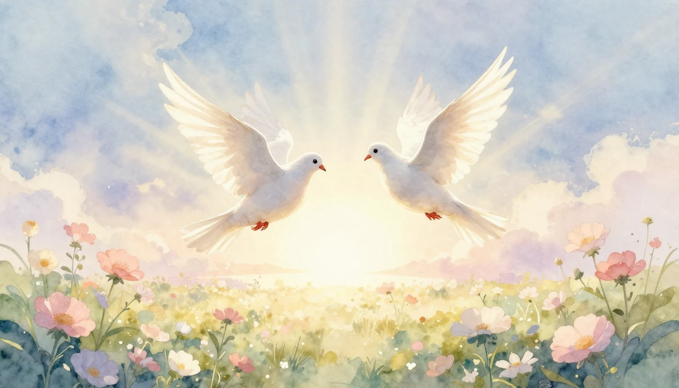 A soft and emotional watercolor painting representing a wedd...