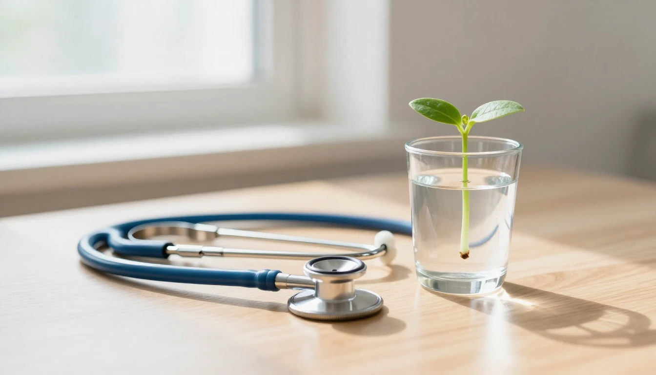 A serene and clean composition featuring a stethoscope resti...