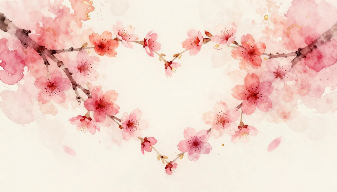 A delicate watercolor painting of two intertwined cherry blo...