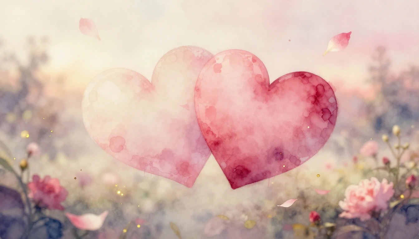 A delicate watercolor painting of two intertwined hearts flo...