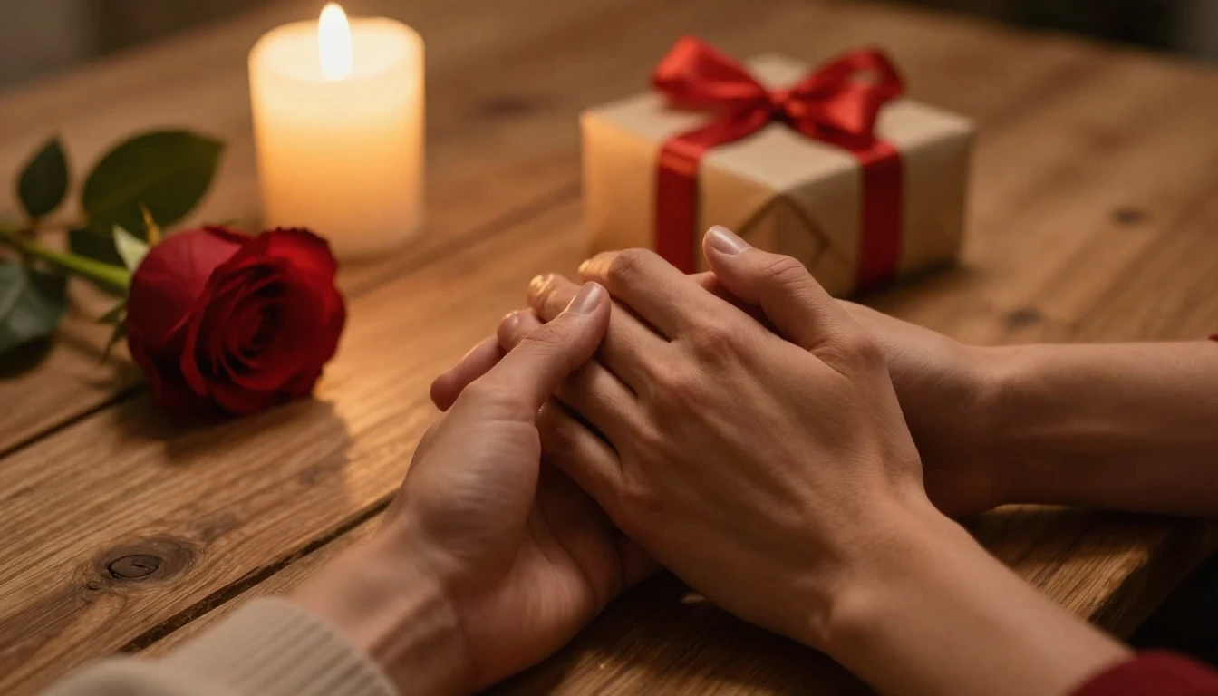 A highly detailed cinematic shot of a romantic evening setti...