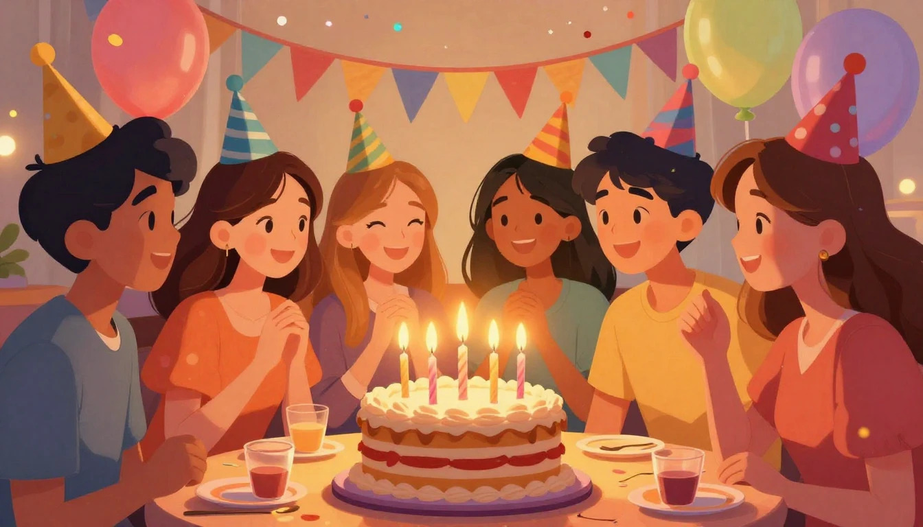 A warm and festive illustration of a birthday celebration be...