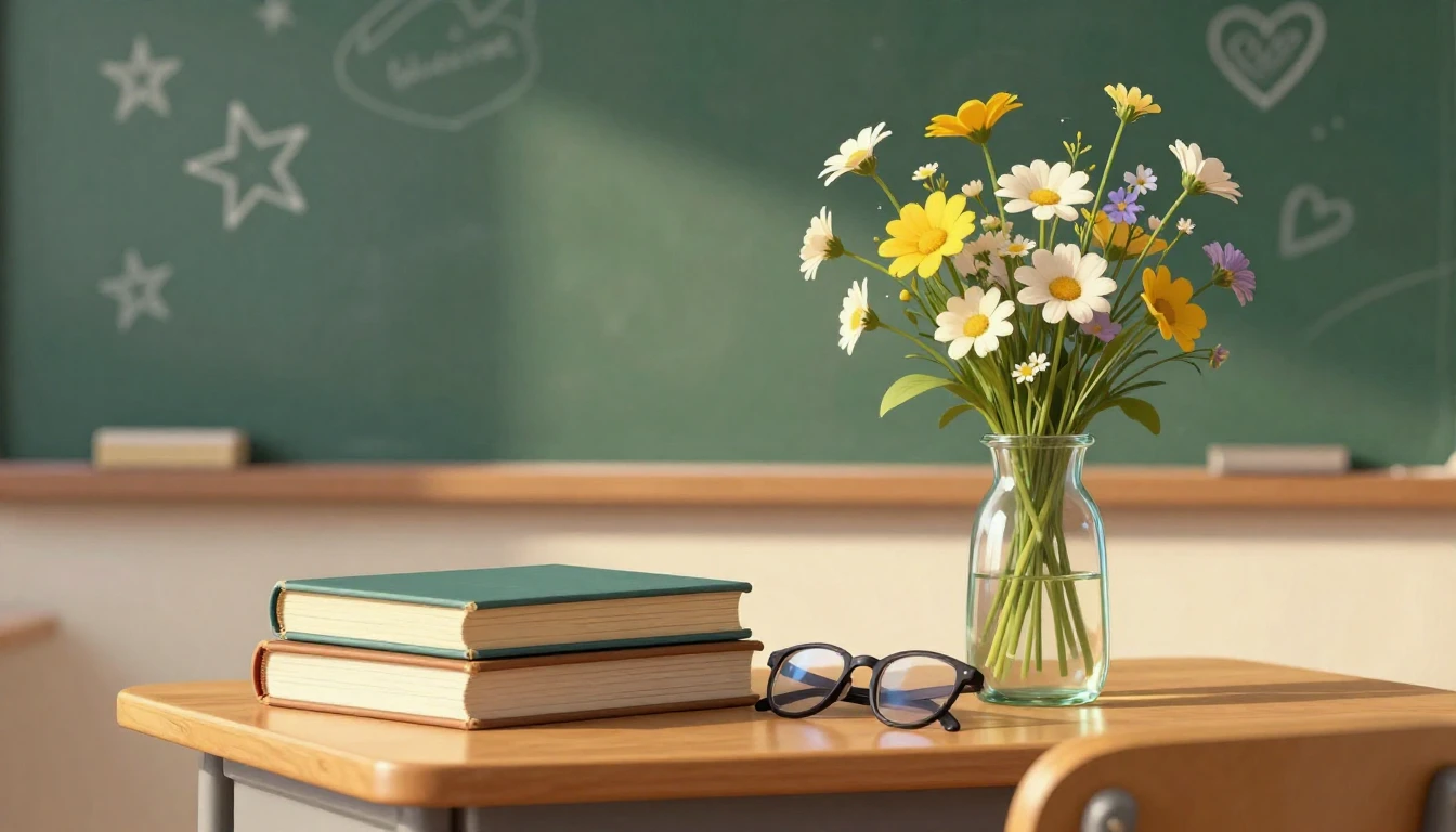 A soft illustration depicting a quiet classroom corner bathe...