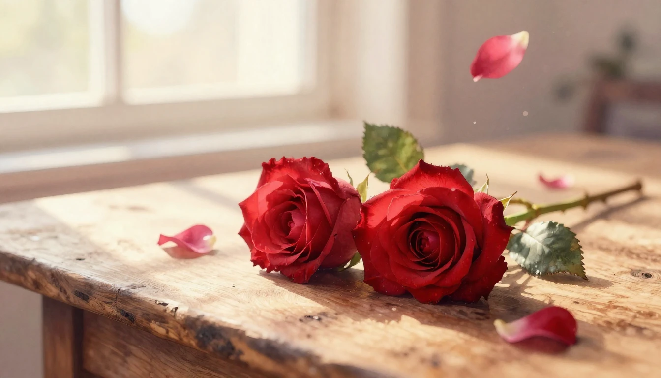 A beautiful watercolor painting of two delicate red roses in...