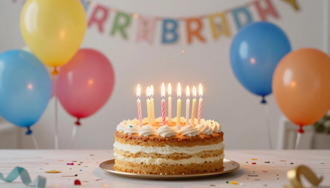 A festive birthday celebration scene, bright and colorful, a...