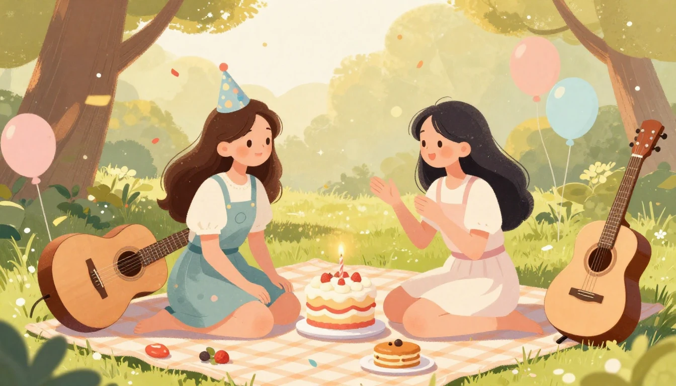 A heartwarming illustration of a birthday celebration betwee...