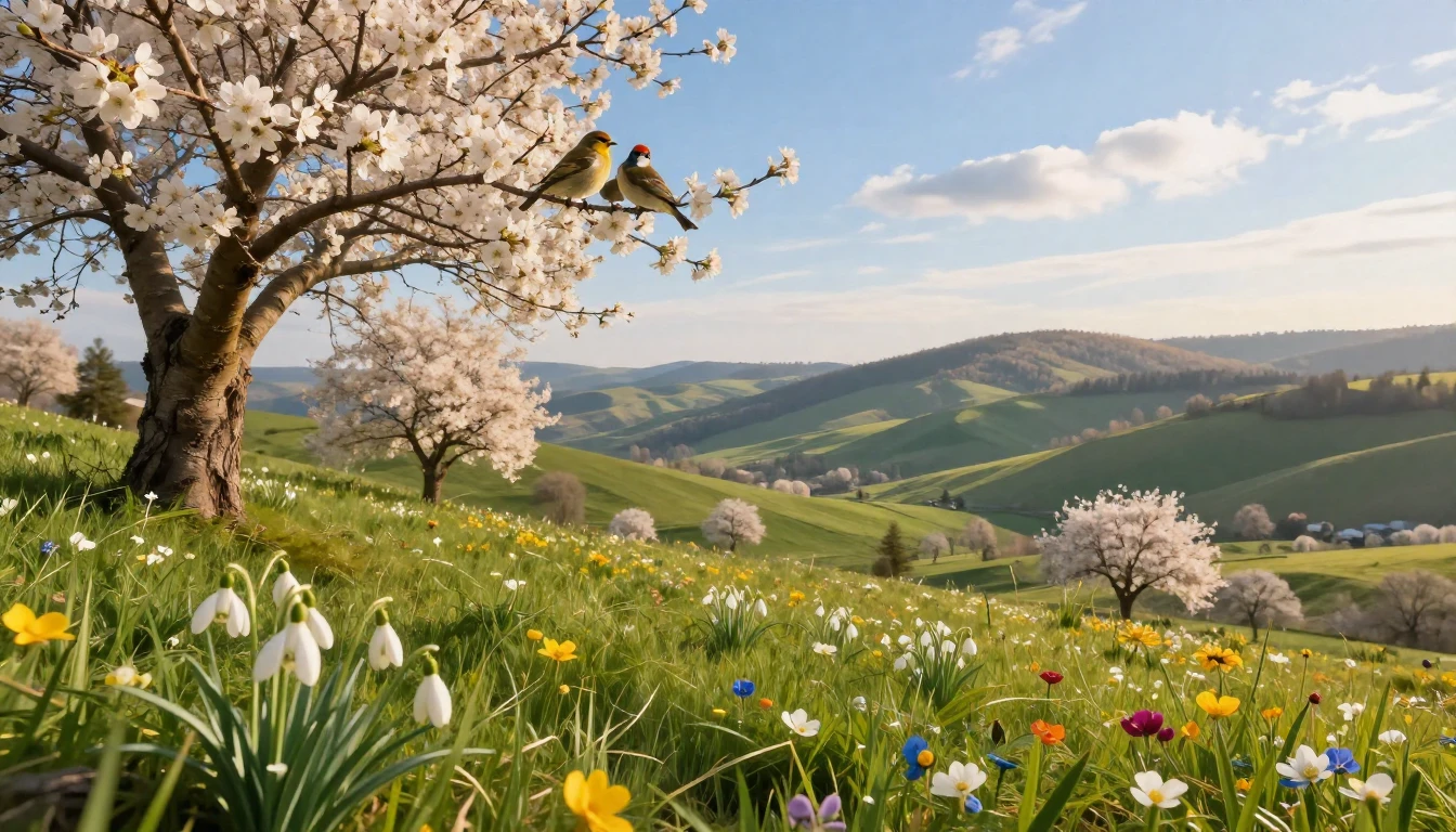 A breathtaking spring landscape in a lush Romanian valley. D...