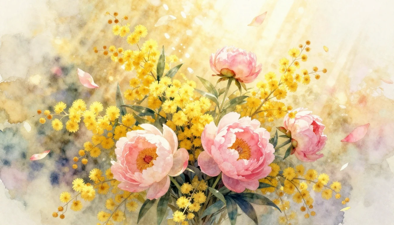 A delicate watercolor painting featuring a vibrant bouquet o...