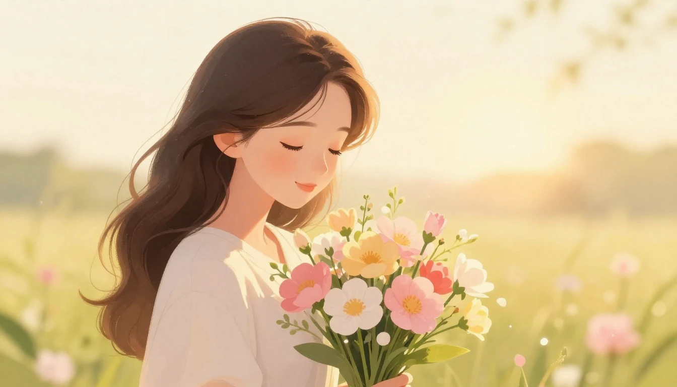 A beautiful and heartwarming illustration of a gentle mother...