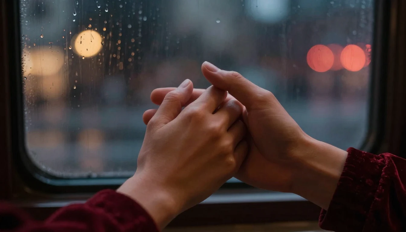 A romantic and atmospheric illustration depicting a close-up...