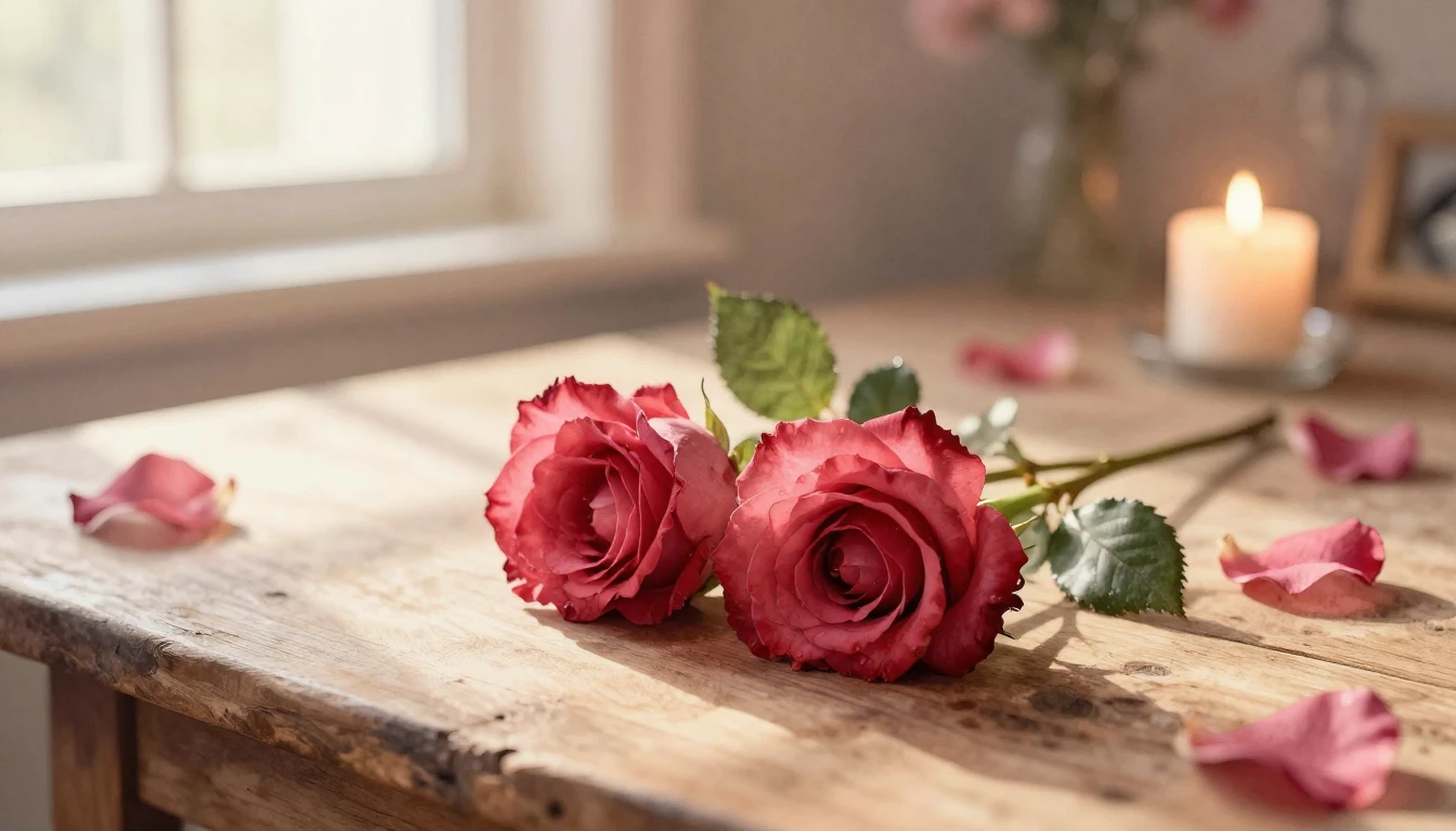 A beautiful watercolor painting of two delicate red roses in...