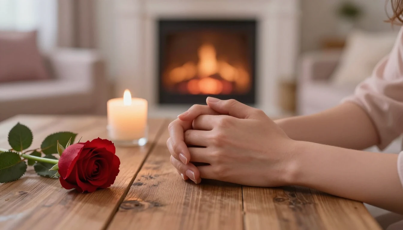 A romantic and intimate close-up scene of two hands intertwi...
